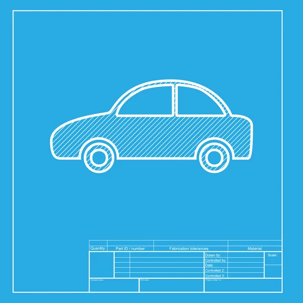 Car sign illustration. White section of icon on blueprint template. — Stock Vector