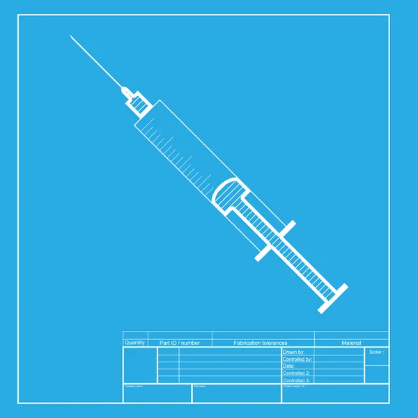 Ilustração do signo da seringa. Seção branca do ícone no modelo do blueprint . — Vetor de Stock