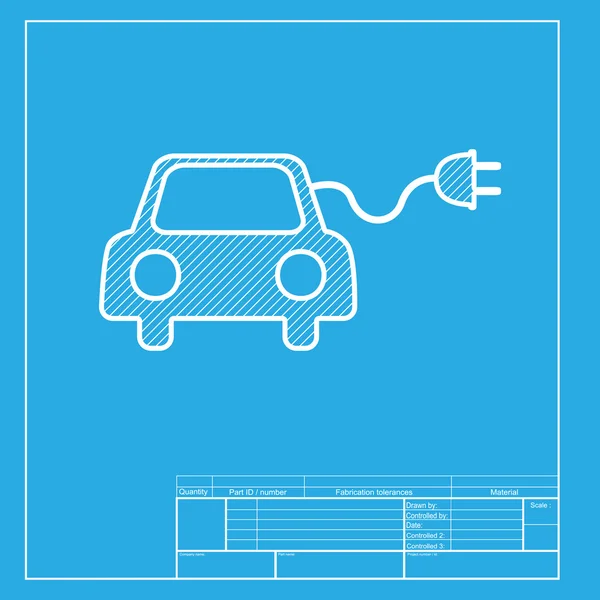 Signo de coche eléctrico ecológico. Sección blanca del icono en la plantilla de anteproyecto . — Vector de stock