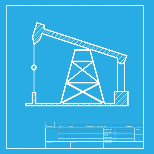 Oil drilling rigg tecken. Vita delen av ikonen på blueprint mall. — Stock vektor