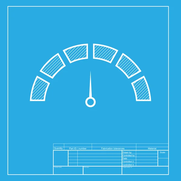 Speedometer sign illustration. White section of icon on blueprint template. — Stock Vector