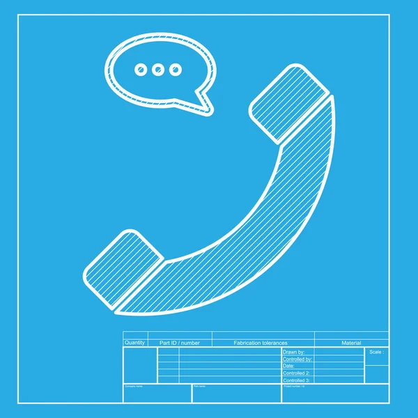 Telefono con segno di bolla vocale. Sezione bianca dell'icona sul modello di cianografia . — Vettoriale Stock
