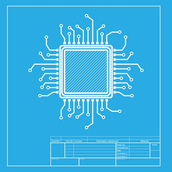 Illustrazione a microprocessore CPU. Sezione bianca dell'icona sul modello di cianografia . — Vettoriale Stock
