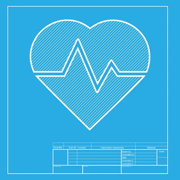 Ilustração do sinal do batimento cardíaco. Seção branca do ícone no modelo do blueprint . — Vetor de Stock