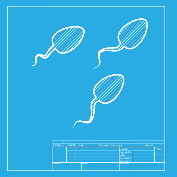 Sperms sign illustration. White section of icon on blueprint template. — Stock Vector