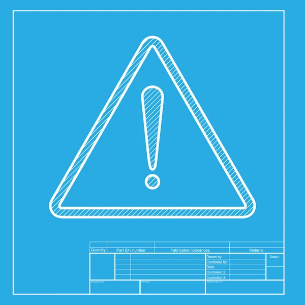 Exclamation danger sign. Flat style. White section of icon on blueprint template. — Stock Vector