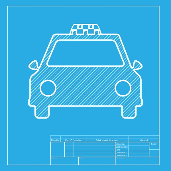Taxi tecken illustration. Vita delen av ikonen på blueprint mall. — Stock vektor