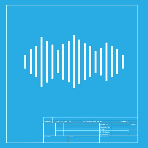 Sound waves icon. White section of icon on blueprint template. — Stock Vector