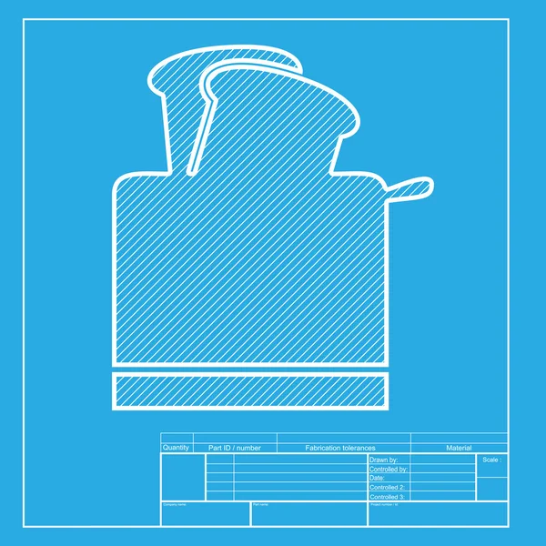 Toaster simple sign. White section of icon on blueprint template. — Stock Vector