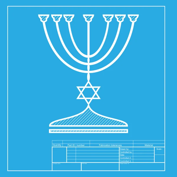 Candelero judío Menorah en silueta negra. Sección blanca del icono en la plantilla de anteproyecto . — Vector de stock