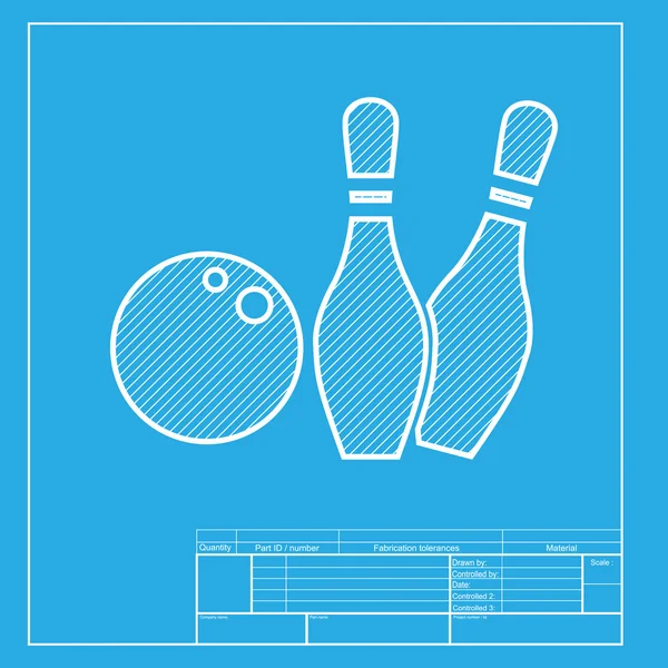 Bowling Zeichen Illustration. weißer Bereich des Symbols auf der Blaupause-Vorlage. — Stockvektor