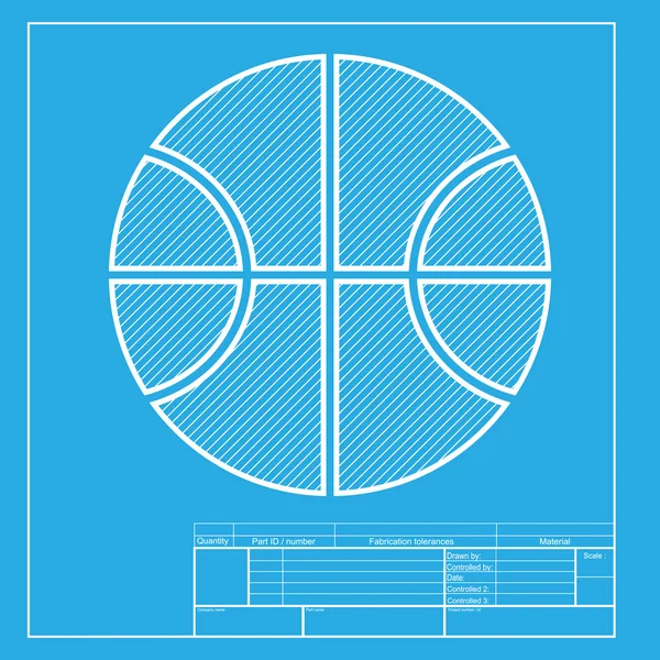 Ilustración de la bola de baloncesto. Sección blanca del icono en la plantilla de anteproyecto . — Vector de stock