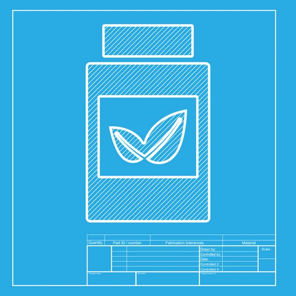 Supplementen container teken. Witte gedeelte van pictogram op blauwdruk sjabloon. — Stockvector