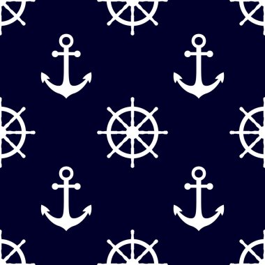 Lacivert ve beyaz renklerde deniz arka plan. Deniz tema. Şirin seamless modeli