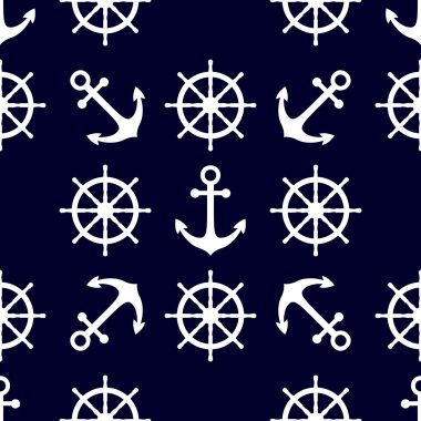 Lacivert ve beyaz renklerde deniz arka plan. Deniz tema. Şirin seamless modeli