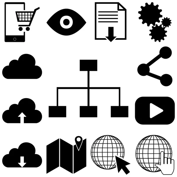 Internet teknologi tanda-tanda ditetapkan. Ilustrasi vektor datar - Stok Vektor