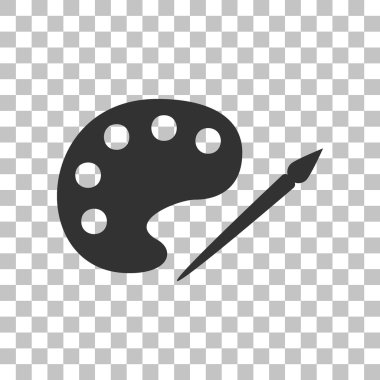 Palet ve boya fırça işareti. Saydam arka plan üzerinde koyu gri simgesi.