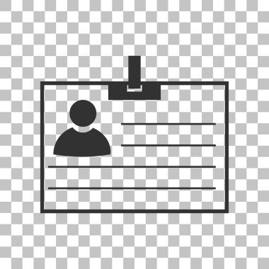 Kimlik kartı işareti. Saydam arka plan üzerinde koyu gri simgesi.