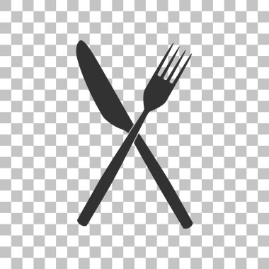 Çatal ve bıçak oturum açın. Saydam arka plan üzerinde koyu gri simgesi.