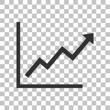 Çubuk grafik işareti büyüyen. Saydam arka plan üzerinde koyu gri simgesi.