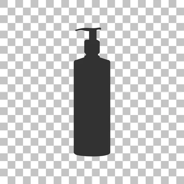 Gel, schiuma o sapone liquido. Dispenser pompa bottiglia di plastica silhouette. Icona grigio scuro su sfondo trasparente . — Vettoriale Stock