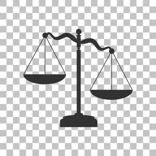 Segno della bilancia della giustizia. Icona grigio scuro su sfondo trasparente . — Vettoriale Stock