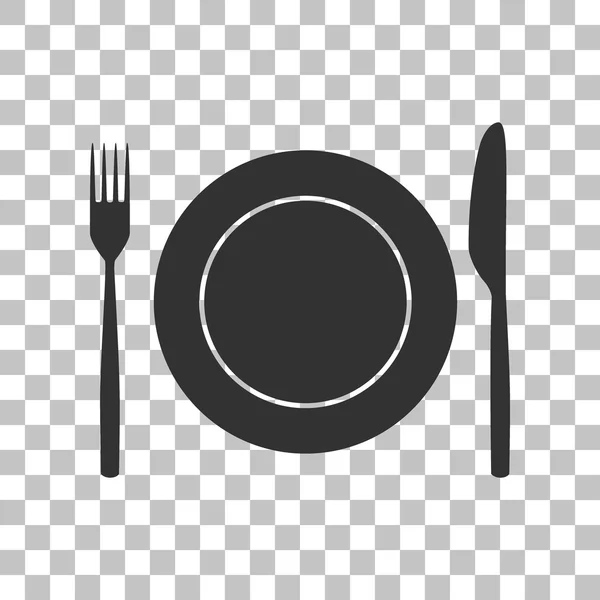 Fork, tape and Knife sign. Dark gray icon on transparent background. — Stock Vector