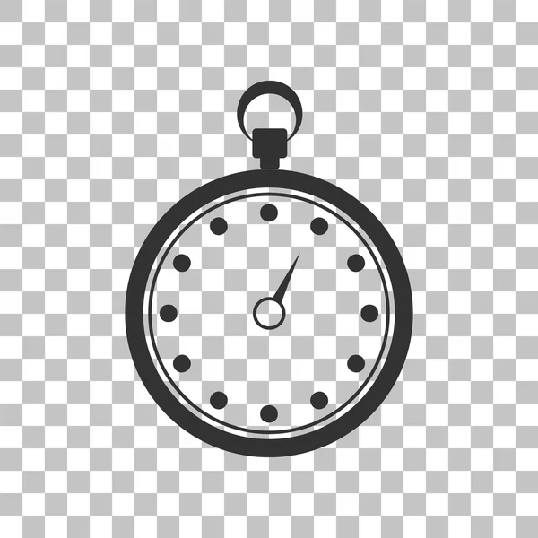 Stopwatch teken illustratie. Donker grijs pictogram op transparante achtergrond. — Stockvector