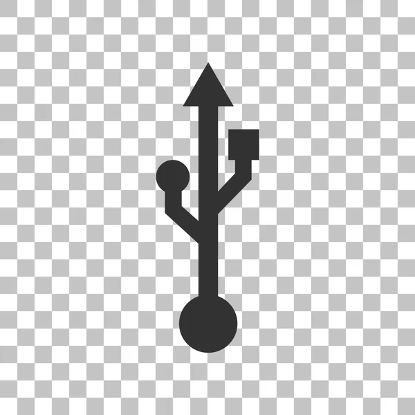 USB-teken illustratie. Donker grijs pictogram op transparante achtergrond. — Stockvector