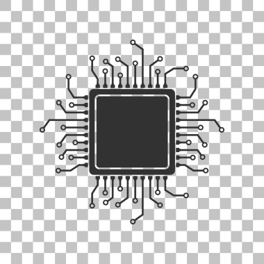 CPU mikroişlemci illüstrasyon. Saydam arka plan üzerinde koyu gri simgesi.