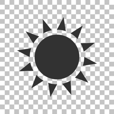 Güneş illüstrasyon işareti. Saydam arka plan üzerinde koyu gri simgesi.