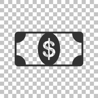 Banknot dolar işareti. Saydam arka plan üzerinde koyu gri simgesi.