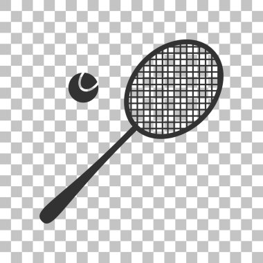 Tenis raket işareti. Saydam arka plan üzerinde koyu gri simgesi.