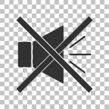 Sessiz işareti olan ses işareti çizimi. Saydam arka planda koyu gri simgesi.