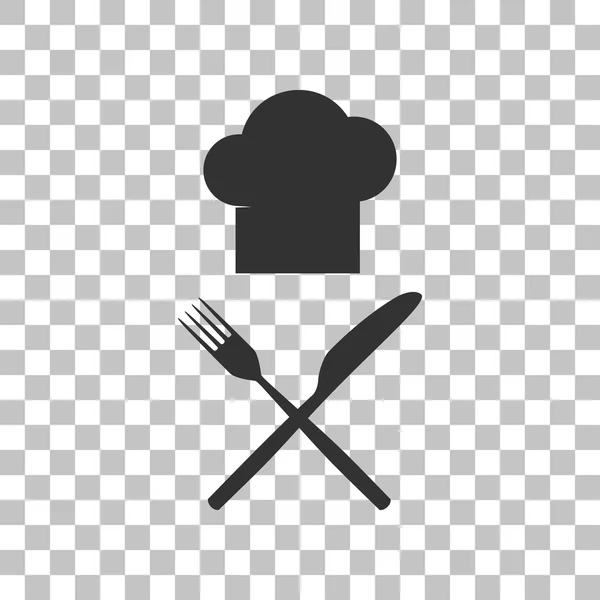 Chef with knife and fork sign. Dark gray icon on transparent background. — Stock Vector