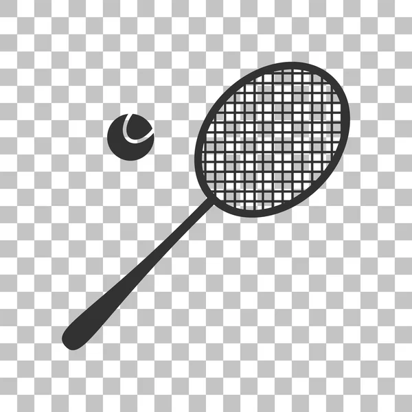 Tennis racket tecken. Mörk grå ikon med transparant bakgrund. — Stock vektor