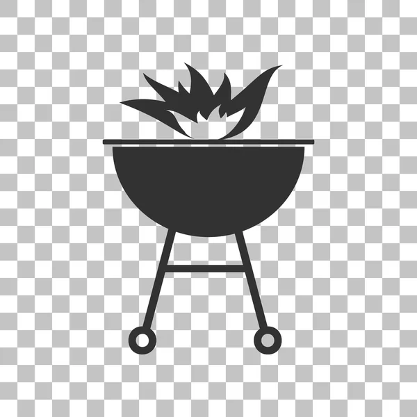 Grill med brand tecken. Mörk grå ikon med transparant bakgrund. — Stock vektor