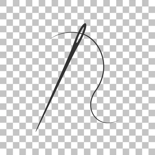 Игла с ниткой. Швейная игла, игла для шитья. Тёмно-серый значок на прозрачном фоне . — стоковый вектор