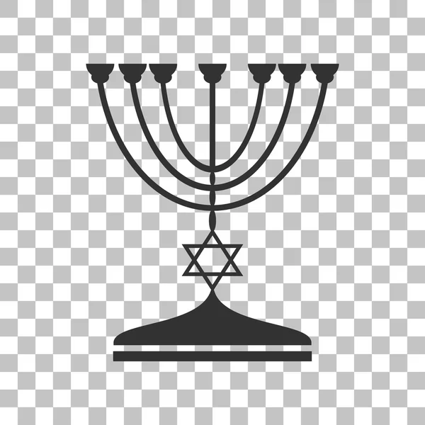 Candelero judío Menorah en silueta negra. Icono gris oscuro sobre fondo transparente . — Vector de stock