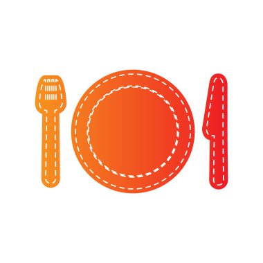 Çatal, plaka ve bıçak. Turuncu aplike izole.