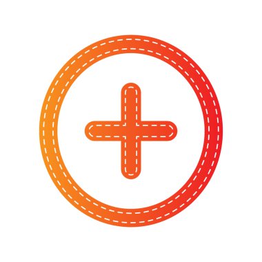 Pozitif sembol artı işareti. Turuncu aplike izole.