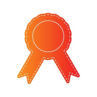 Etiket işareti kurdeleler. Turuncu aplike izole.