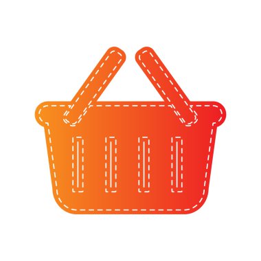 Alışveriş sepeti işareti. Turuncu aplike izole.