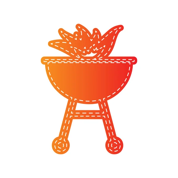 Barbecue with fire sign. Orange applique isolated. — Stock Vector
