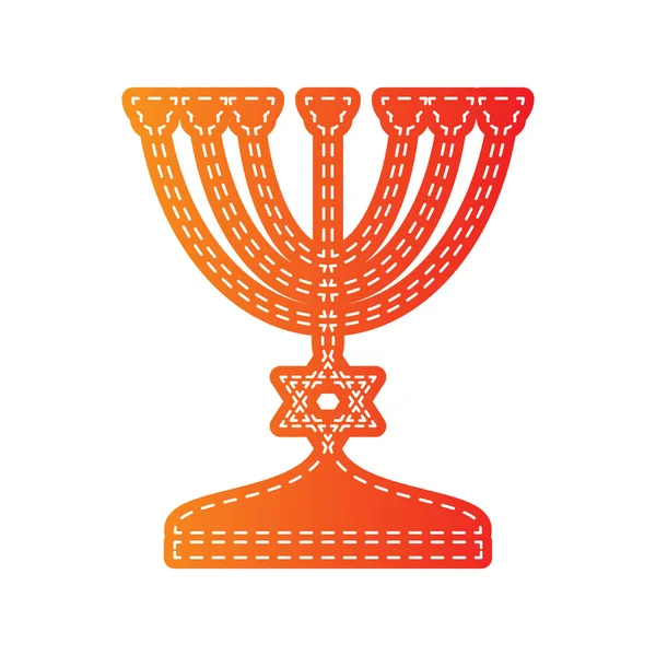黒のシルエットでユダヤ人の本枝の燭台燭台。分離されたオレンジ色のアップリケ. — ストックベクタ