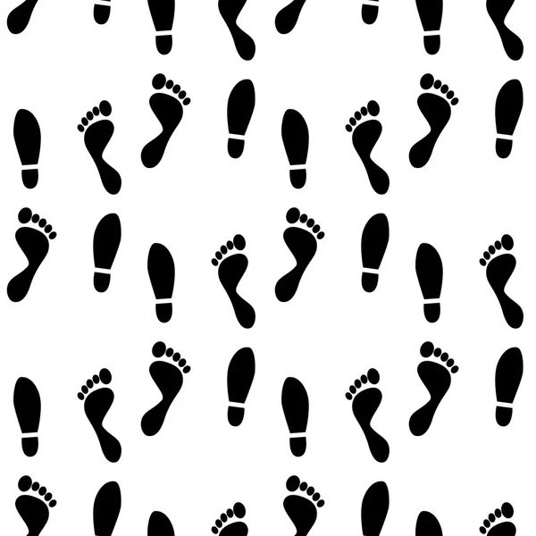 Black and white human feet prints seamless pattern, background — Stock Vector