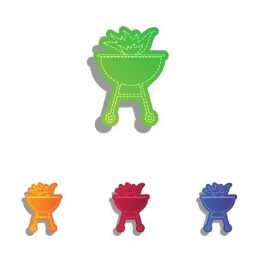 Yangın işareti ile Barbekü. Derma aplike Icons set.