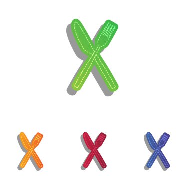 Çatal ve bıçak oturum açın. Derma aplike Icons set.