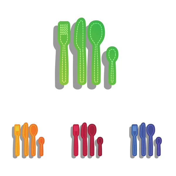 Cuillère à fourchette et panneau de couteau. Ensemble d'icônes applicatives colorées . — Image vectorielle