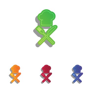 Şef bıçak ve çatal işareti ile. Derma aplike Icons set.